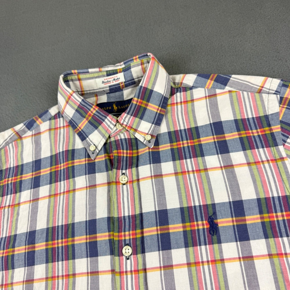 Polo Ralph Lauren Bleeding Madras Shirt Mens M Plaid Woven Oxford Pony Button Up